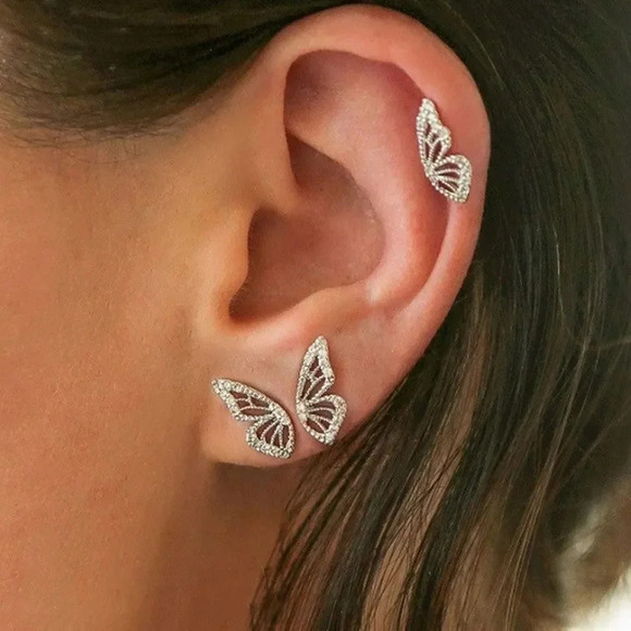 Jewelry - NEW! 18K White Gold Plated CZ Butterfly Wing Stud Earrings